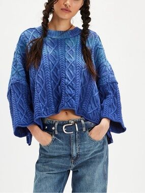 Free People Washed Ashore Cable Knit Sweater Sz M